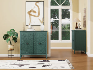 English Elm Geometric Diamond Embossed Sideboard Cabinet Matte Vintage Mdf Entryway Storage Green W688P364740