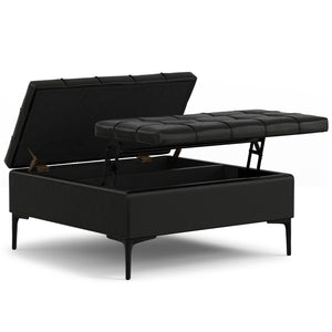 English Elm Laura Lift Top Storage Ottoman with Tufted Vegan Leather, Split Lift-Top, Dual Compartments for Living Room Seating Table Black B136P252711