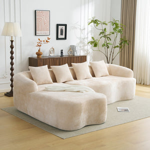 English Elm Full L-Shape Sectional Sofa with Curved Chaise, Modular Chenille Couch, High-Density Comfort for Apartment Living Beige W3612S00004