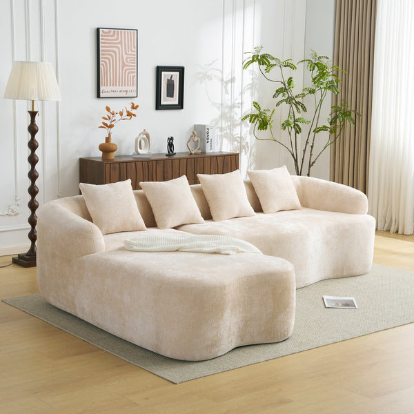English Elm Full L-Shape Sectional Sofa with Curved Chaise, Modular Chenille Couch, High-Density Comfort for Apartment Living Beige W3612S00004