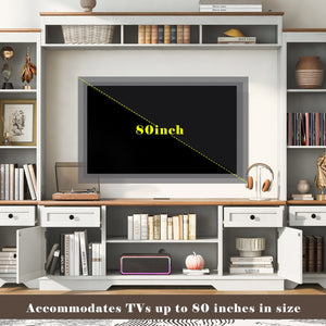 English Elm U-can Farmhouse Wall Unit with Barn Doors Built-in Power Outlets and Open Shelving White+Walnut SJ000154AAK