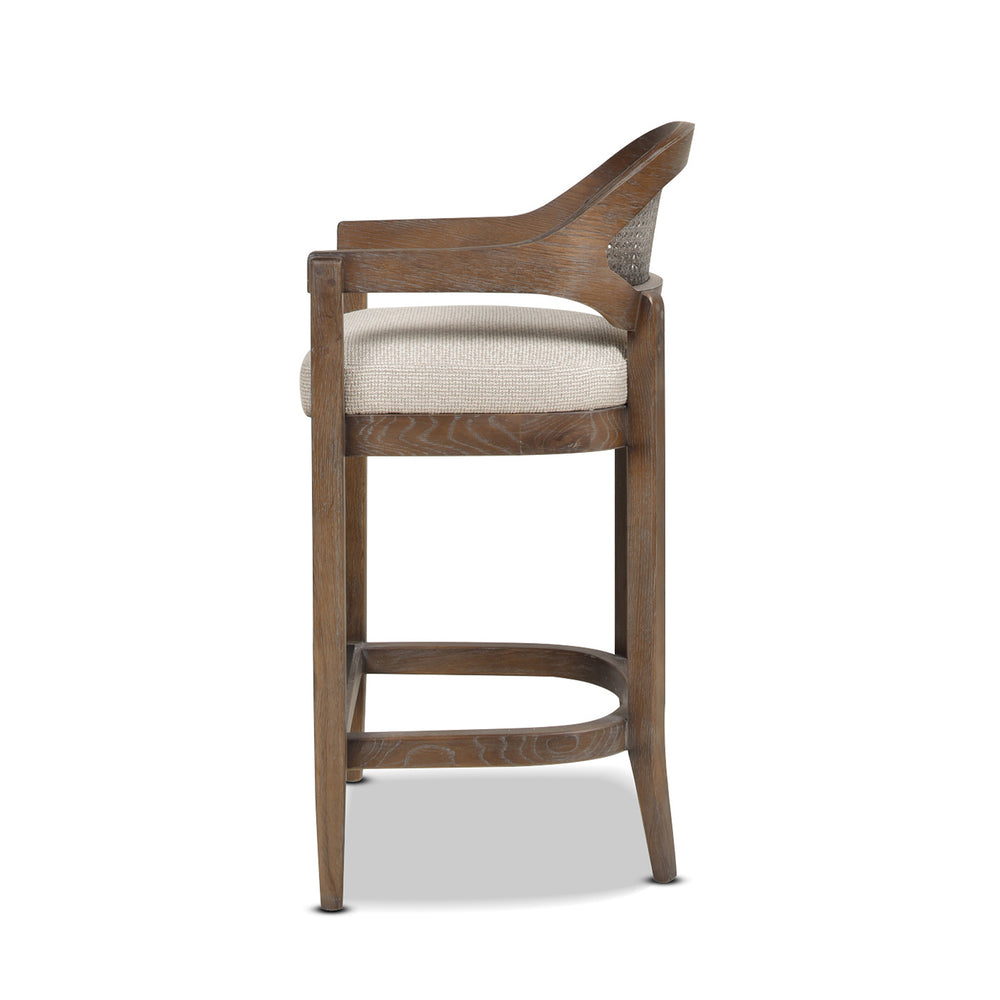 English Elm Jennifer Taylor Home - Americana Mid-Century Modern 26" Cane Back Counter Stool – Stylish Taupe-Biege Upholstery & Oak Frame B2719P238383