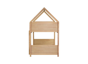 English Elm Twin House Floor Bunk Bed – Charming Rubberwood Design With Safety Guardrails, Ladder & White Oak Finish W504P227973-GIGA