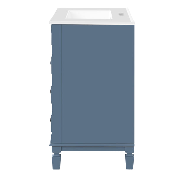 English Elm 30" French-Inspired Bathroom Vanity With Ceramic Sink, Soft-Close Drawers & Elegant Storage Solutions N710P323323C