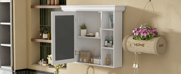 English Elm 35'' 35' 35'' x 28'' Wall Mounted Medicine Cabinet with Mirror Door, Modern MDF Storage with Towel Rod White N710P196545K