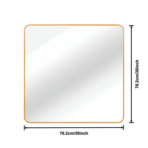 English Elm 30 30 in x 30 in Metal Framed Square Bathroom Mirror with Shatterproof HD Glass, Rust‑Resistant Frame Gold W2203P379069