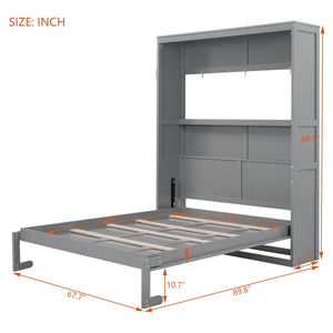 English Elm Queen Murphy Wall Bed with Integrated Shelving Foldable Mdf Cabinet for Guest Rooms Gray LP000693AAE-4