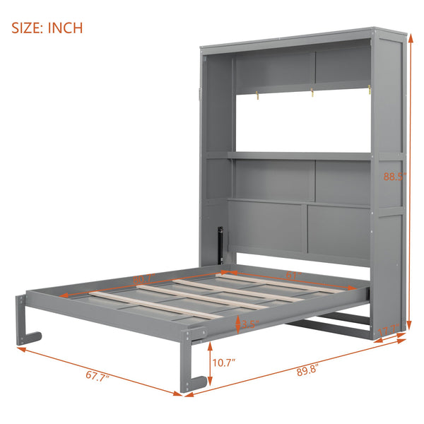 English Elm Queen Murphy Wall Bed with Integrated Shelving Foldable Mdf Cabinet for Guest Rooms Gray LP000693AAE-4