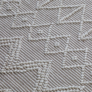 English Elm Orton Handwoven 8x10 Wool Area Rug Ivory Taupe Geometric Pattern with Hand-Knotted Fringe, Durable 96" x 120" B136P188403