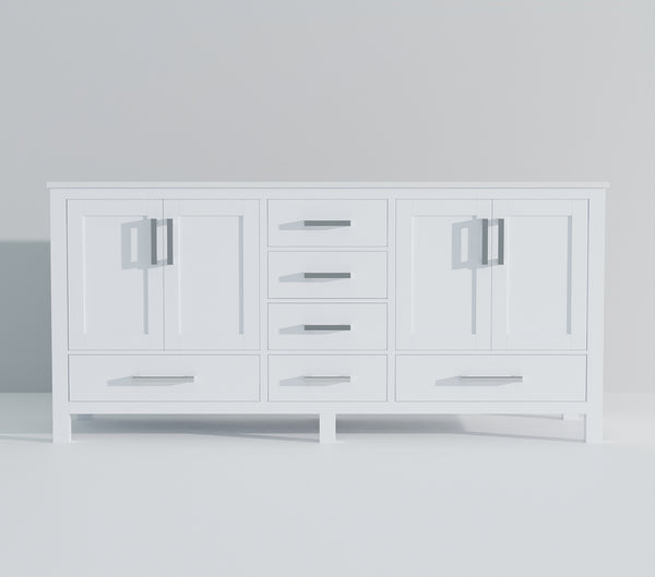 English Elm White 72-inch Double Bath Vanity with White Quartz Top, Solid Wood Frame, Soft-Close Drawers, Ample Storage, Scratch-Resistant Countertop, Pre-Drilled Faucet Hole B2731P258904