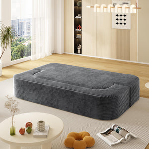 English Elm 78.7" Modern Foldable Corduroy Sofa Bed with 2 Plush Pillows, 2-in-1 Convertible Sleeper and Blanket DARK GREY W3219P317386