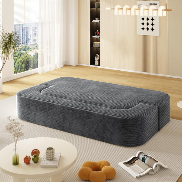 English Elm 78.7" Modern Foldable Corduroy Sofa Bed with 2 Plush Pillows, 2-in-1 Convertible Sleeper and Blanket DARK GREY W3219P317386