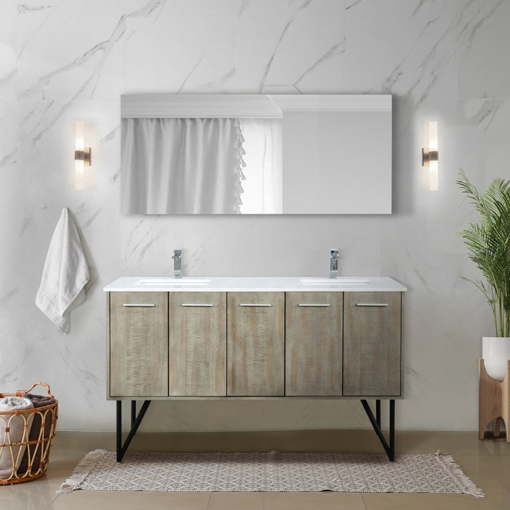 English Elm Rustic Acacia Double Bath Vanity: 60" W X 20" D, Durable Cultured Marble Top & Chrome Faucet Set B2731P259699-GIGA