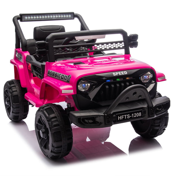 English Elm 12v Kids Electric Ride on Truck with Parental Remote Four Wheel Suspension and Led Lights Pink W1578P187456