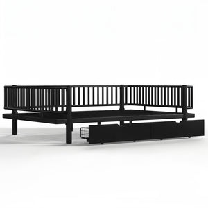 English Elm Queen Storage Platform Bed Low Profile Metal Frame with Built-in Drawers for Small Spaces Black W5305P471352