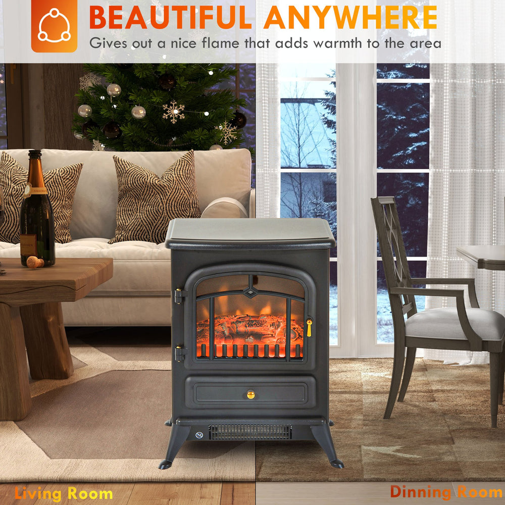 English Elm Homcom 22" Electric Fireplace Heater With Realistic Led Flames, Two Heat Settings & Safety Features W2225P249852