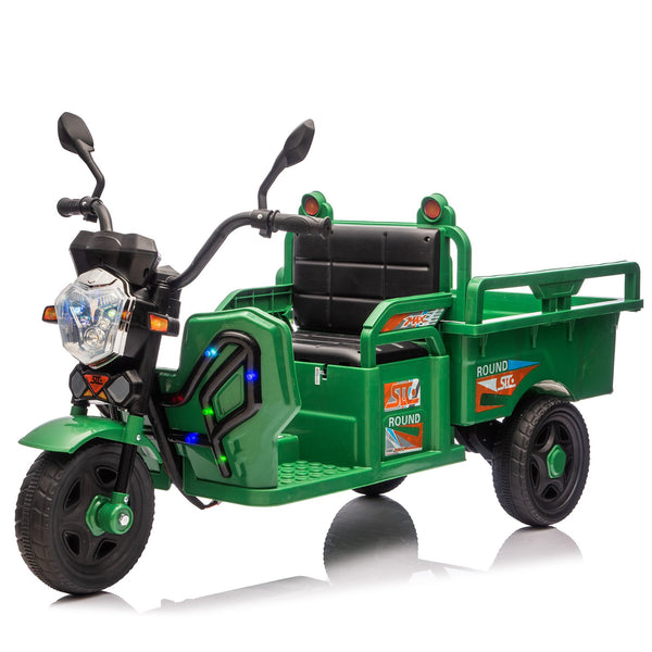 English Elm 12v Kids Electric Cargo Trike with Led Lights Wide Seat Anti-slip Wheels Toddler Ride On Green W1578P336049