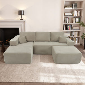 English Elm 105.7"cloud U-shaped Sectional Corduroy Sofa Deep Lounge Seating for Living Room W3975S00024
