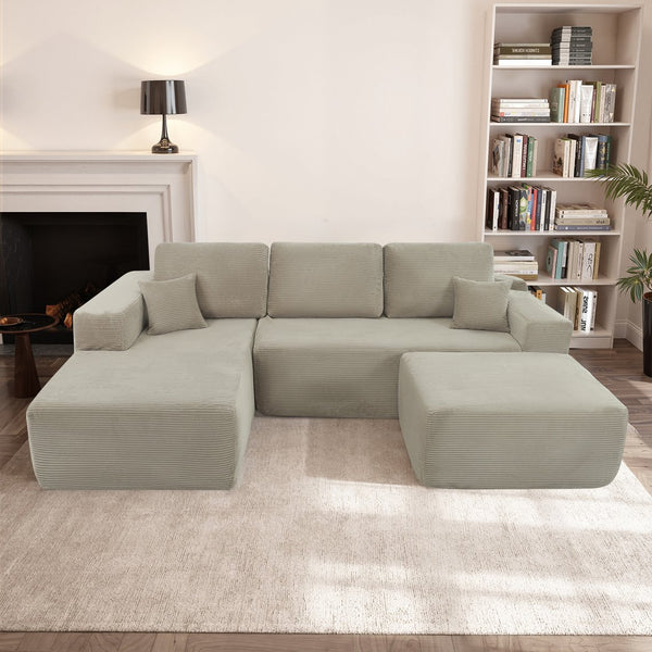 English Elm 105.7"cloud U-shaped Sectional Corduroy Sofa Deep Lounge Seating for Living Room W3975S00024