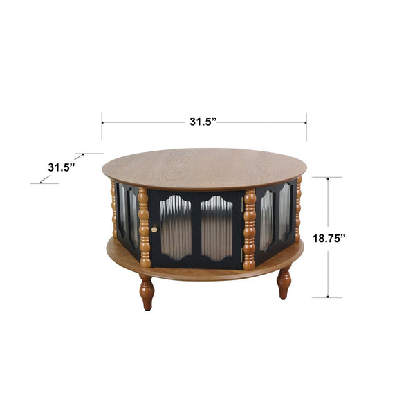 English Elm 31.5-inch Round Carved Wood Coffee Table Vintage Distressed Finish Living Room Accent W3935P406107