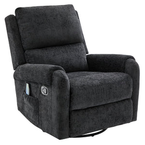 English Elm Manual Recliner Swivel Rocker Massage Chair Chenille Nursery and Living Room Seat Black N763P347287B