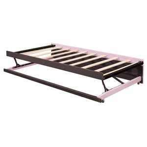 English Elm Twin L-shaped Linen Upholstered Daybed with Hydraulic Pop-up Trundle for Guest Rooms Pink SF000193AAH-1