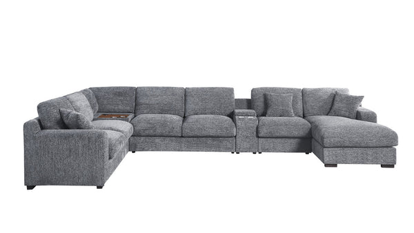 English Elm Chiara Chenille Sectional Sofa with Chaise Cupholders Usb Charging Ports Living Room Light Gray B2749S00236