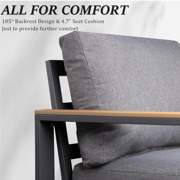 English Elm Set of 2 Powder-coated Aluminum Outdoor Armchairs with Ergonomic Reclined Cushioned Seats Black+Grey B082P455131