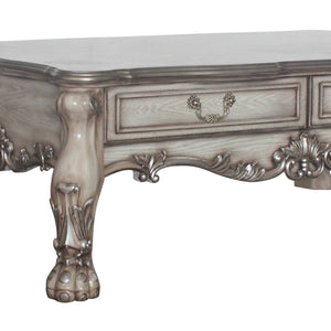 English Elm Dresden Vintage Bone White Resin Coffee Table with Two Felt-Lined Drawers and Scalloped Floral Trim Ivory 58 L x 39 W x 14 H B2726P281468