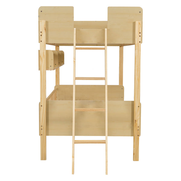 English Elm Twin Over Solid Wood Bunk Bed with Built in Shelves and Reversible Ladder N7090002224N