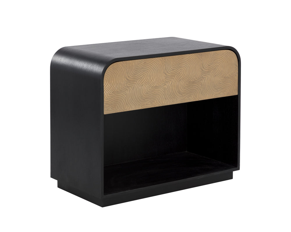 Sunpan Algarve Nightstand: Timeless Mid-Century Design with Antique Gold Accents and Unique Craftsmanship Black / Champagne Gold