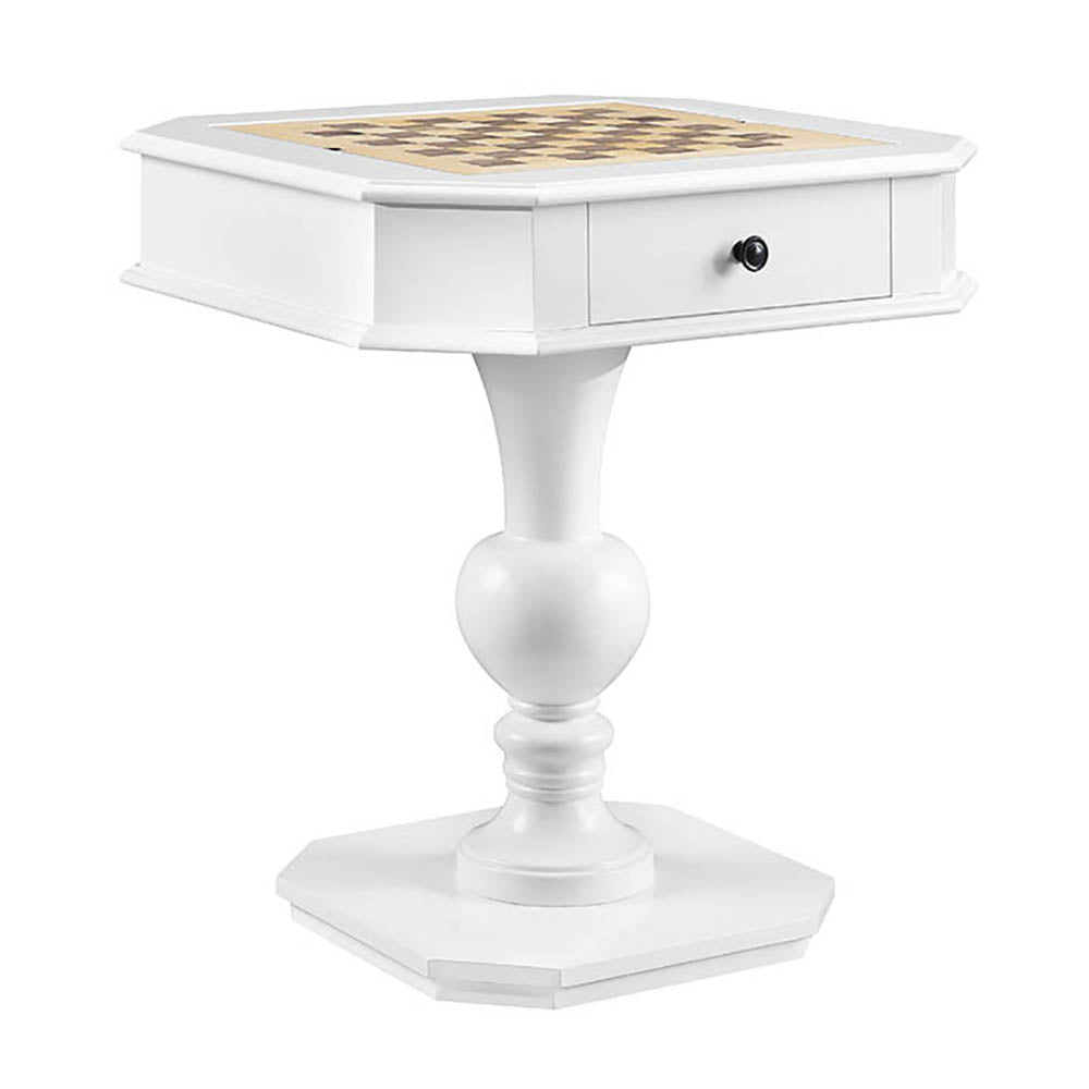 English Elm White Game Table with Pedestal Base, 2 Drawers & Dual-Sided Chess, Checkers, Backgammon Surface B062P189209