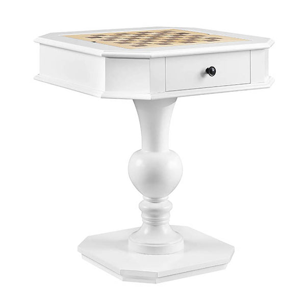English Elm White Game Table with Pedestal Base, 2 Drawers & Dual-Sided Chess, Checkers, Backgammon Surface B062P189209