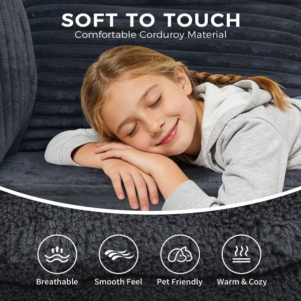 English Elm 100" Corduroy L-shaped Sectional with Deep Foam Seats Modular Living Room Couch T5880S00005