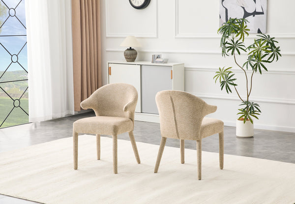 English Elm Modern Chenille Linen Accent Chair Sculptural Hollow Back Swivel Seat for Dining Vanity Khaki W3493P456190