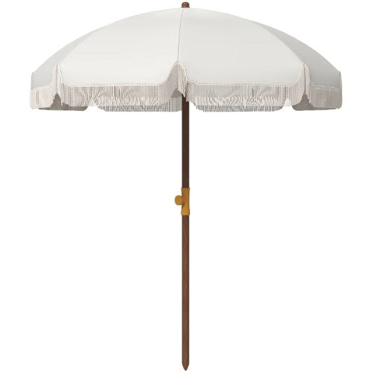 English Elm Portable Beach Umbrella Uv40 Silver Coated Canopy Vented Fringe Trim with Carry Bag T3971P427361