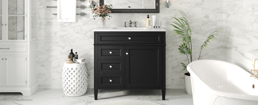 English Elm 36'' Modern Bathroom Vanity With Ceramic Sink, Elegant Storage Cabinet & 2 Drawers For Essentials N710P230246B