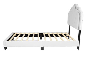 English Elm 1pc Twin Platform Bed White Wool Upholstery Floral Tufted Headboard with Built-in Led B011P417508