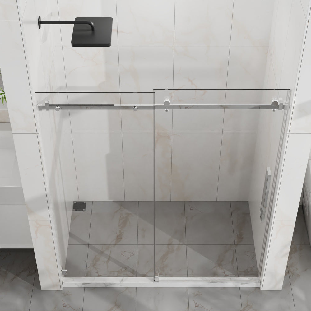 English Elm Goodyo Frameless Sliding Shower Door, 60" X 72" With 6Mm Tempered Glass & Easy-Clean Chrome Hardware D163118743