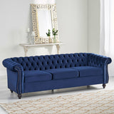 Hearth and Haven Ascend 3-Seater Sofa with Deep Button Tufting, Nailhead Accents and Scrolled Arms, Blue 68014.00MDBLU