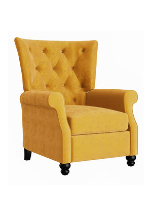 The Canary Prolounger Push Back Recliner In Mustard Yellow Velvet — Tufted Roll Arms, Espresso Legs, Cozy Support