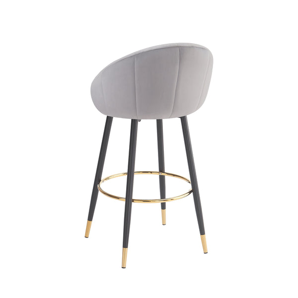 English Elm 40.5" Pleated Velvet High Back Barstools with Gold Ring Footrest Lounge Set of 2 N780P270114G