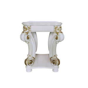 English Elm Antique Pearl End Table With Elegant Scroll Design And Storage Shelf For Vintage Living Spaces B062P209125