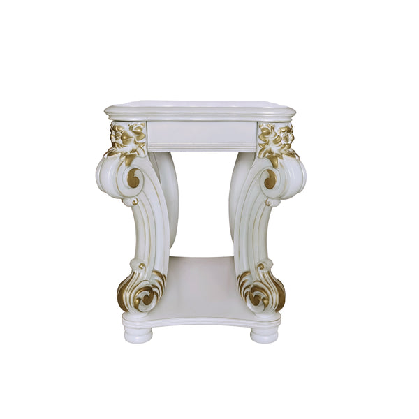 English Elm Antique Pearl End Table With Elegant Scroll Design And Storage Shelf For Vintage Living Spaces B062P209125