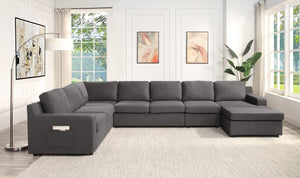 English Elm Walfredo 7-seater U-shape Linen Sectional with Reversible Cushions for Large Living Rooms B2749S00050