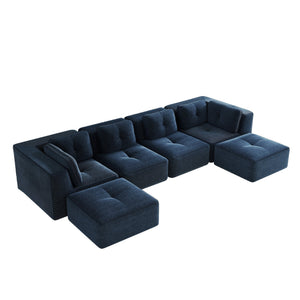 English Elm Modern Corduroy Modular Sectional with Tufted Cushions Two Ottomans Living Room Blue W714S01806