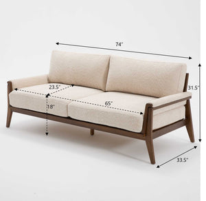 English Elm Mid-century Modern Boucle Upholstered Three Seat Sofa with Walnut Finish Wood Legs Beige N773P411407S