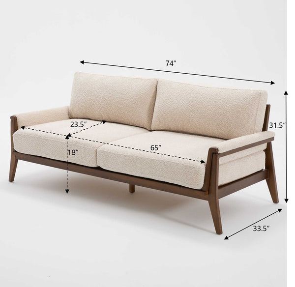 English Elm Mid-century Modern Boucle Upholstered Three Seat Sofa with Walnut Finish Wood Legs Beige N773P411407S