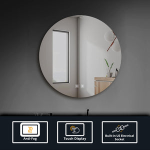 English Elm Nordica Round Backlit Led Vanity Mirror with Defogger for Modern Bathrooms B2731P478355