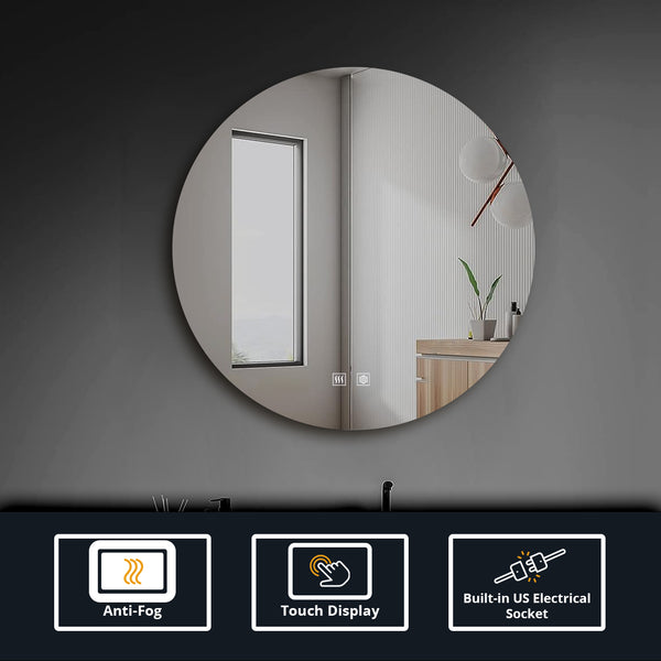 English Elm Nordica Round Backlit Led Vanity Mirror with Defogger for Modern Bathrooms B2731P478355